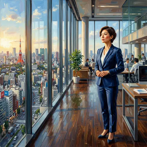 Courageous East Asian Woman in Power Suit | Inspirational Office Setting