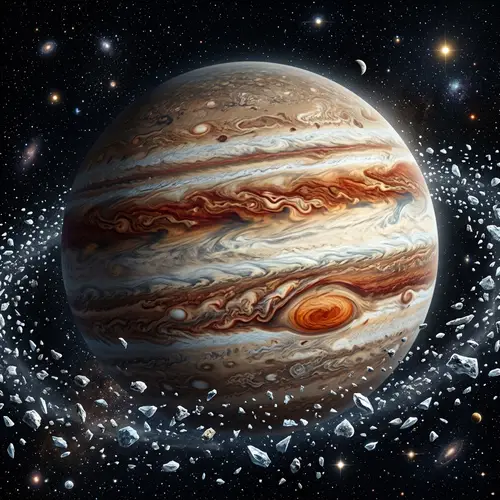 Detailed Illustration of Jupiter - Swirling Cloud Patterns in Beige, Red, and Brown