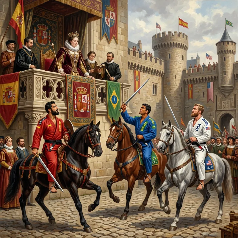 Queen and Knights in Renaissance Castle Balcony Painting Queen and Knights in Renaissance Castle Balcony Painting