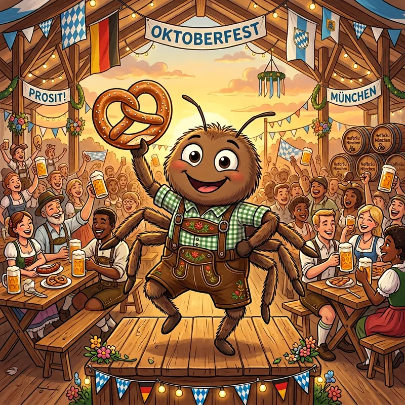 Oktoberfest Spider with Pretzel and Lederhosen