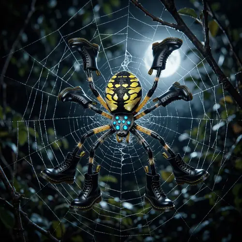 Black and Yellow Orb-Weaving Spider with Dr. Martens Boots