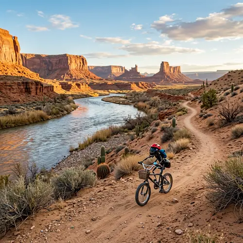 Ant Riding Bicycle in Desert by River
