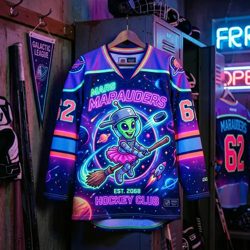 Neon Marvin the Martian Ice Hockey Jersey | Sci-Fi Inspired Design