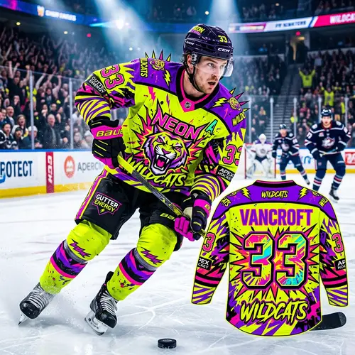 Distinct Home Neon Yellow & Purple Ice Hockey Jerseys