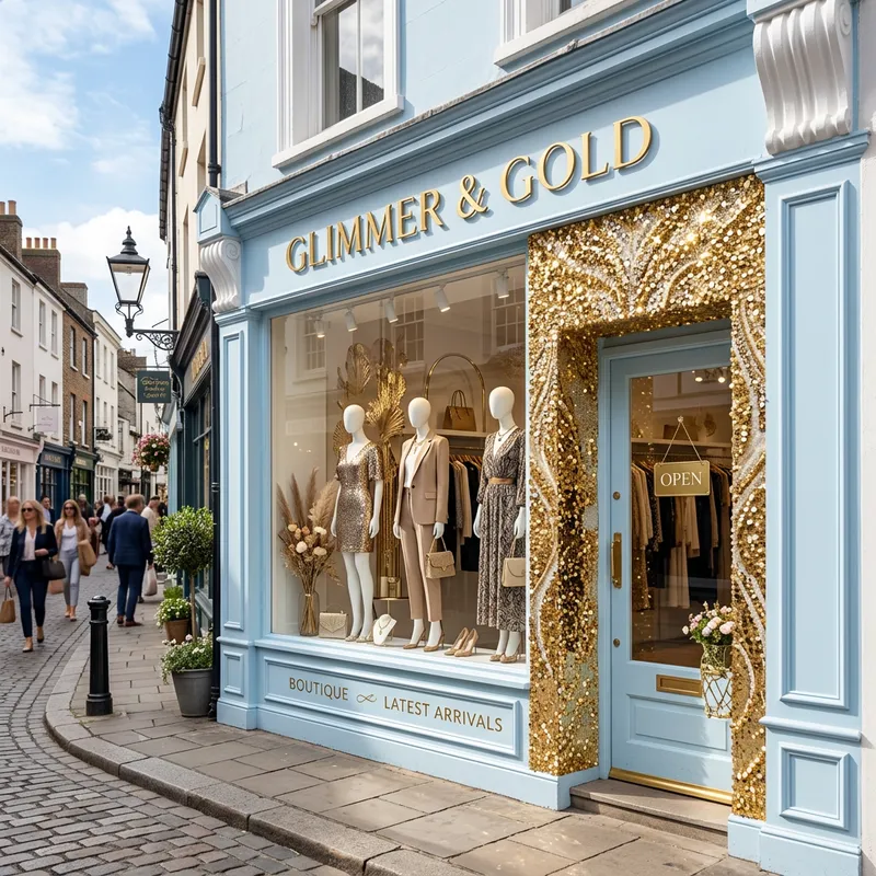 Trendy Clothing Store: Light Blue & Gold | Fashion Boutique