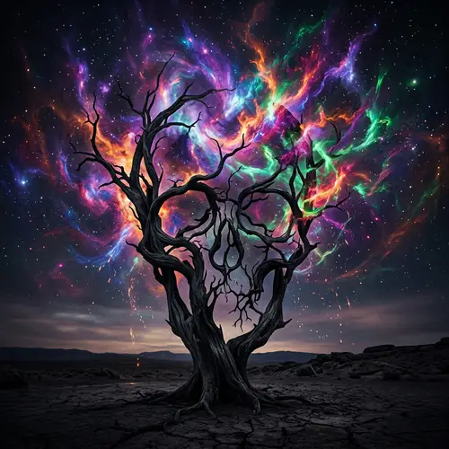 Cosmic Skull Tree: A Dance of Death and Color