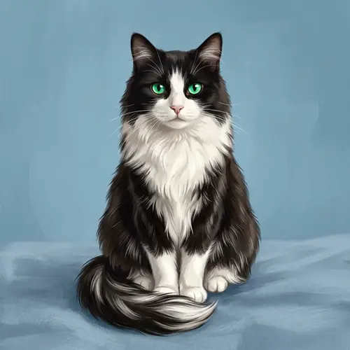 Medium-Sized Feline with Long, Sleek Fur and Green Eyes