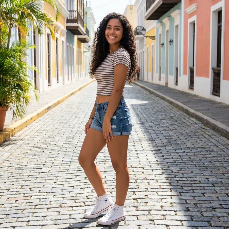 Cute 18-Year-Old Puerto Rican Girl in Casual Outfit