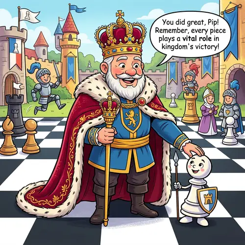 Friendly King Chess Character Design for Children's Comic Book