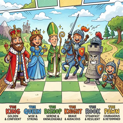 Lively Animated Chess Pieces for Children's Comic Book