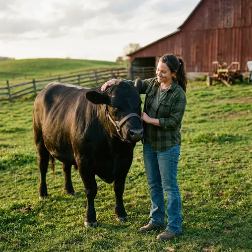 Wife with Her Black Bull - Captivating Farm Life