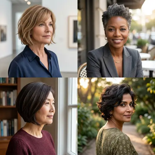 Elegant Short Haircuts for Square Faces | Women 45+