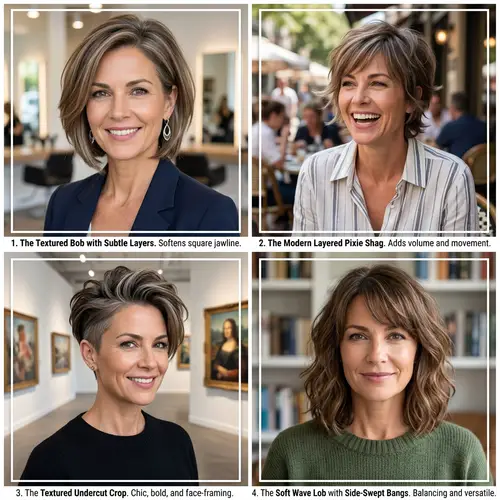 Modern Short Hairstyles for Square Faces Over 45