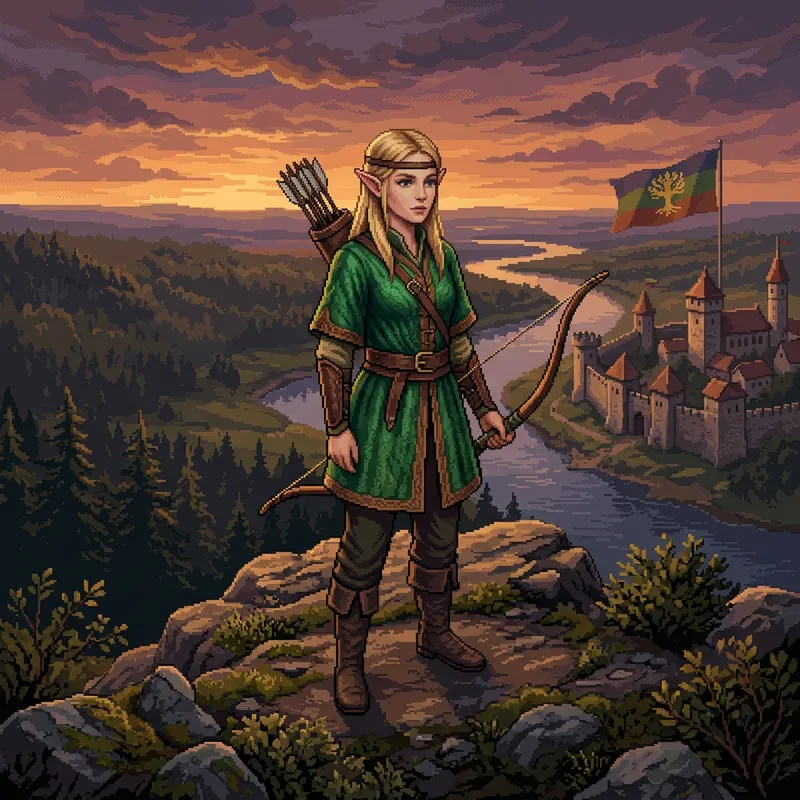 Caucasian Elf Girl in Pixel Art | Nationalism Style