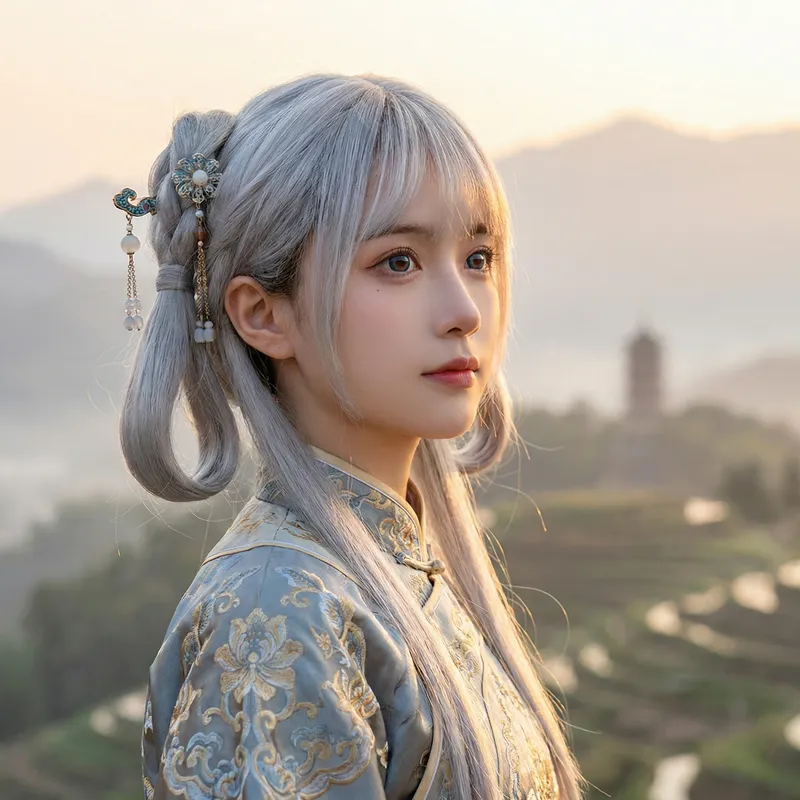 Intricate High-Resolution Portrait of Radiant Girl in Traditional Chinese Attire
