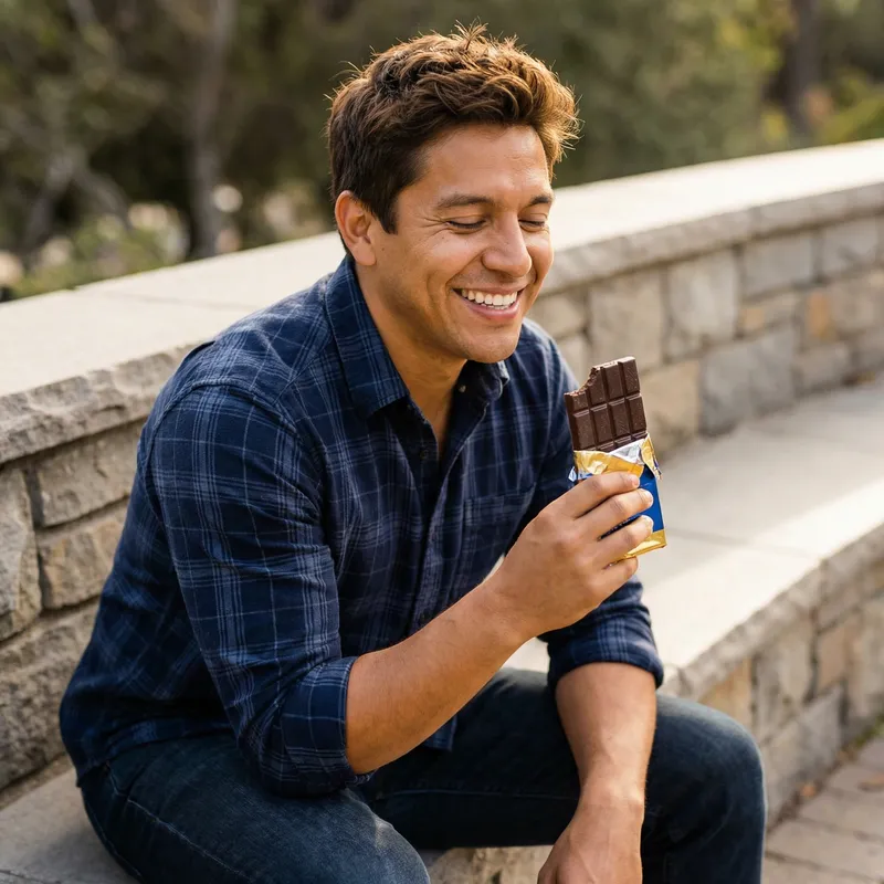 Handsome Man Indulging in Delicious Chocolate Delight