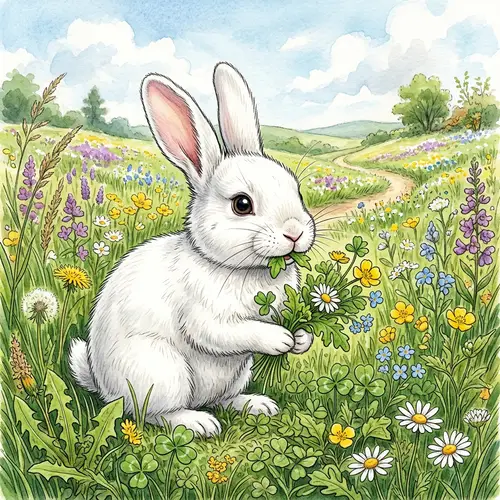 Delightful Animated Rabbit in Serene Meadow | Wildlife Illustration