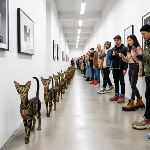 Unique Art Deco Long-Necked Felines in Spacious Hallway