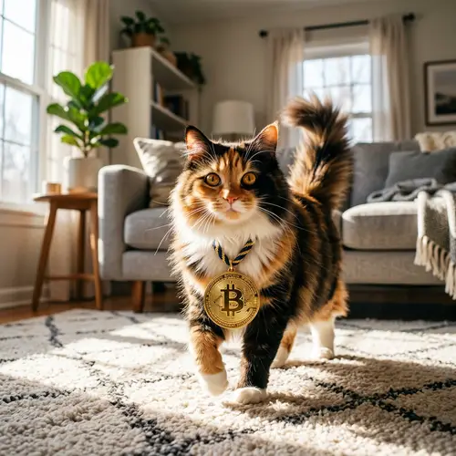 Fluffy Domestic Cat with Bitcoin Medal | Mischievous Bitcoin Cat
