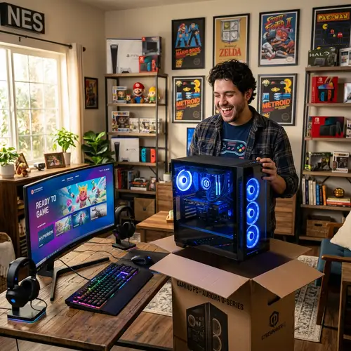 Happy Man Unboxing New Gaming PC