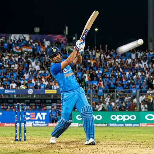 Helicopter Shot - Electrifying Cricket Player in Blue Uniform