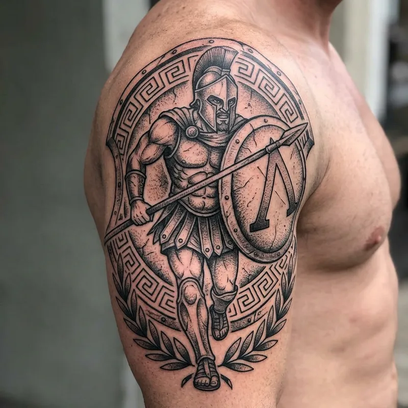 Spartan Tattoo Design with Greek Symbols
