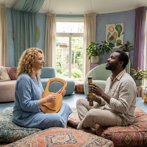 Caucasian Female Music Therapist with Black Male Patient