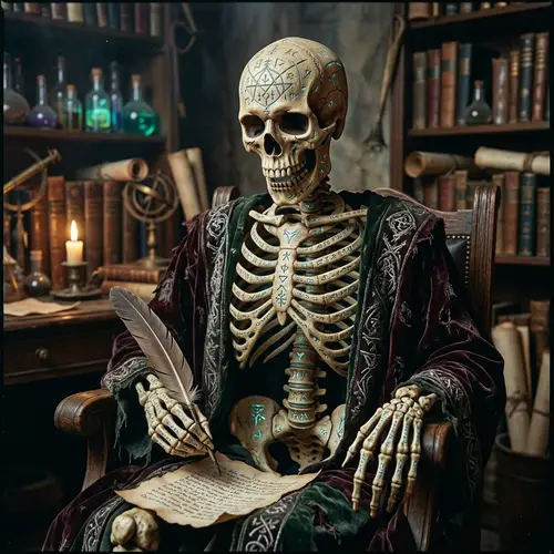 Mystical Human-like Skull with Ancient Runes | Fantasy Artwork