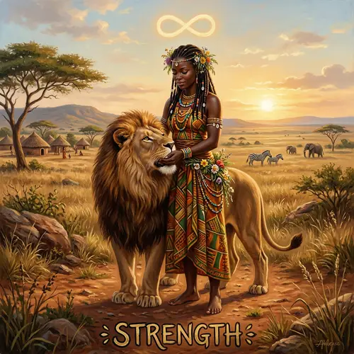 Sub-Saharan Strength Tarot Card - Realistic Art