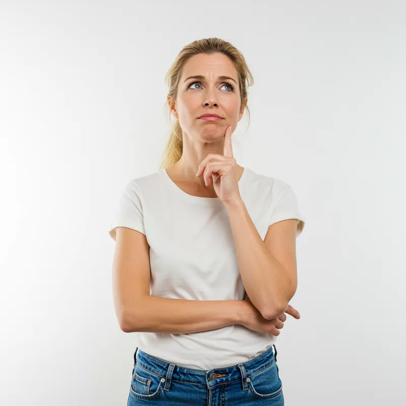 Thoughtful 40-Year-Old Woman in Casual Attire