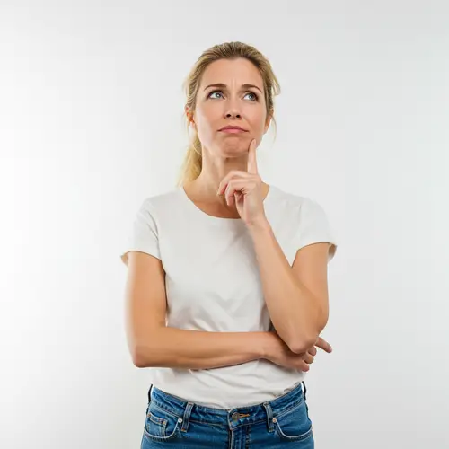 Thoughtful 40-Year-Old Woman in Casual Attire