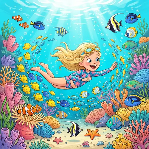 Cheerful Underwater Scene with a Blonde Girl