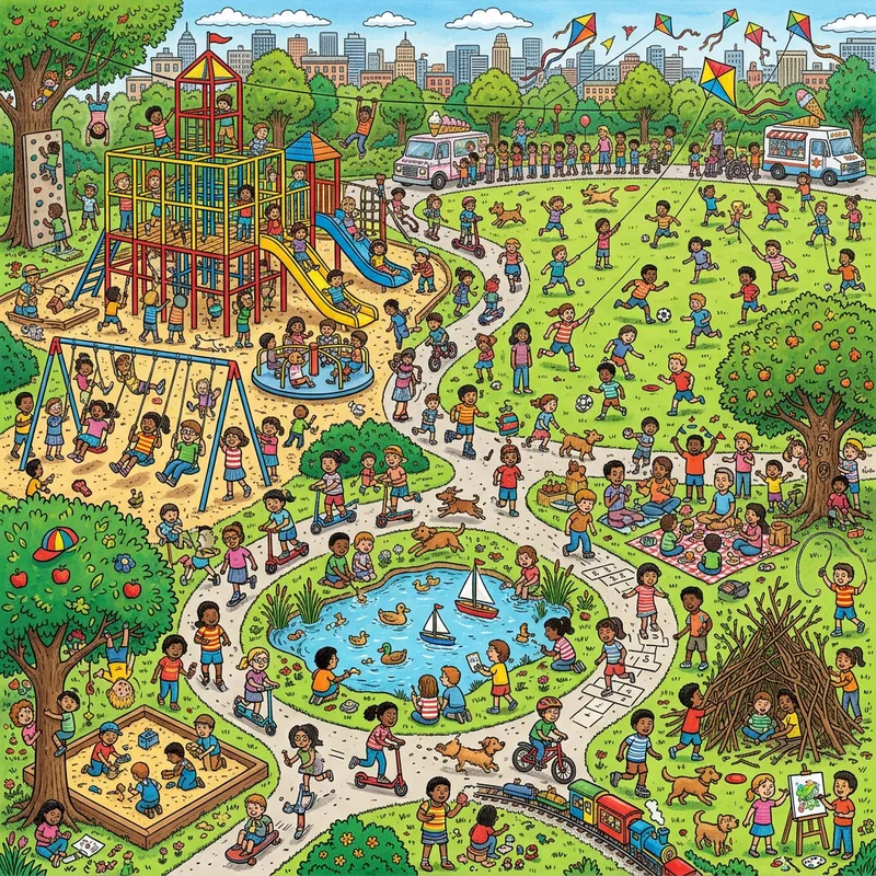 Vibrant Children's Park Scene - Where's Waldo Style Fun!