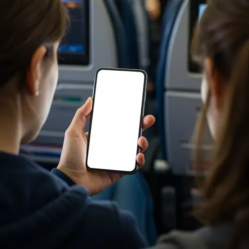 Woman on French Plane Using Phone