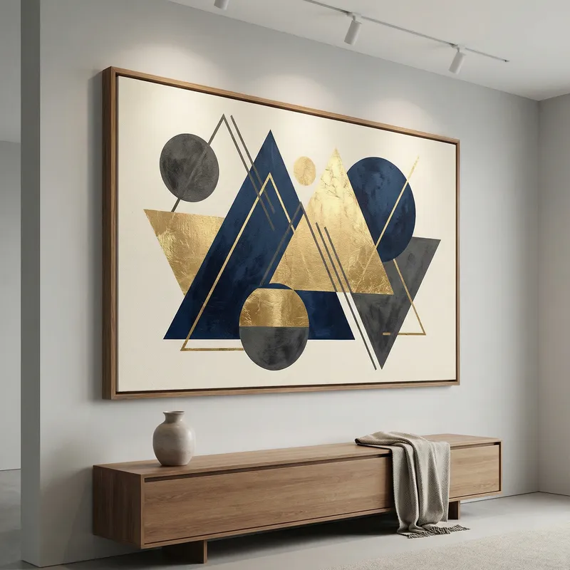 Modern Canvas Art: Gold & Navy Blue Geometric Patterns Modern Canvas Art: Gold & Navy Blue Geometric Patterns