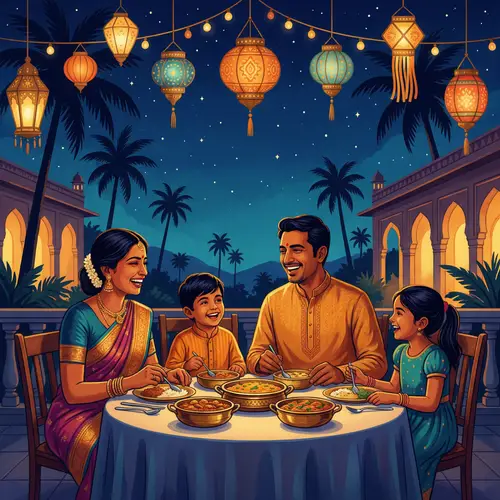 Indian Family Enjoying Luxurious Meal at Prestigious Resort