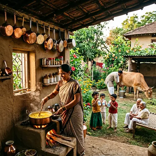 Traditional Indian Kitchen: A Colorful Scene of Joy and Aroma