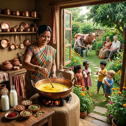 Traditional Indian Kitchen with Vibrant Colors and Joyful Moments