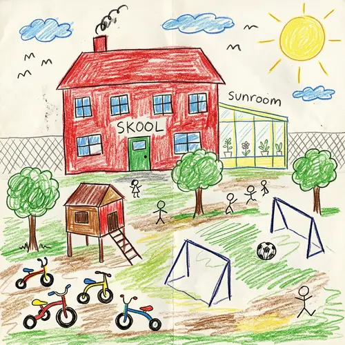 Colorful Child-Like School Drawing