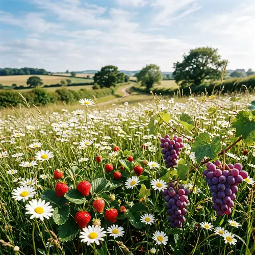 Vibrant Daisies, Strawberries & Grapes: A Summer Delight