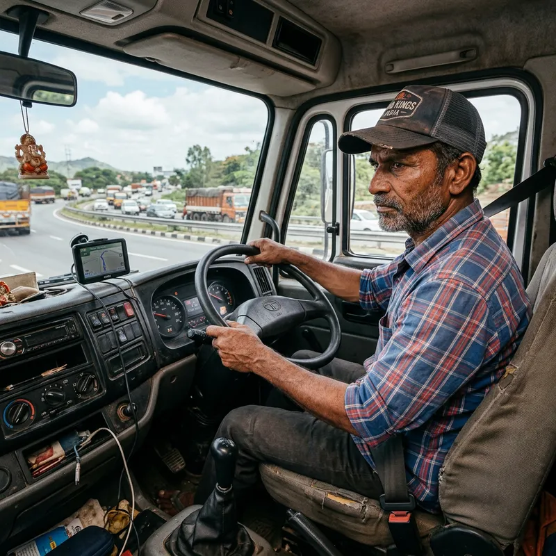 Realistic Truck Driver Man in South Asian Truck Cabin
