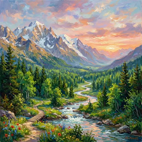 Majestic Mountain Landscape | Impressionist Artistry