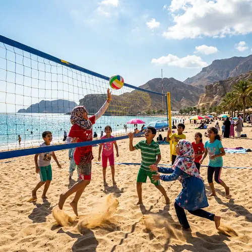 Omani Children Playing Beach Volleyball | Scenic Beach Fun