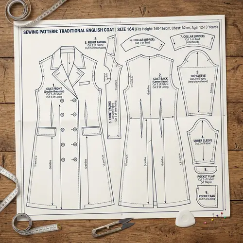 Double Breasted English Coat Pattern for Teens