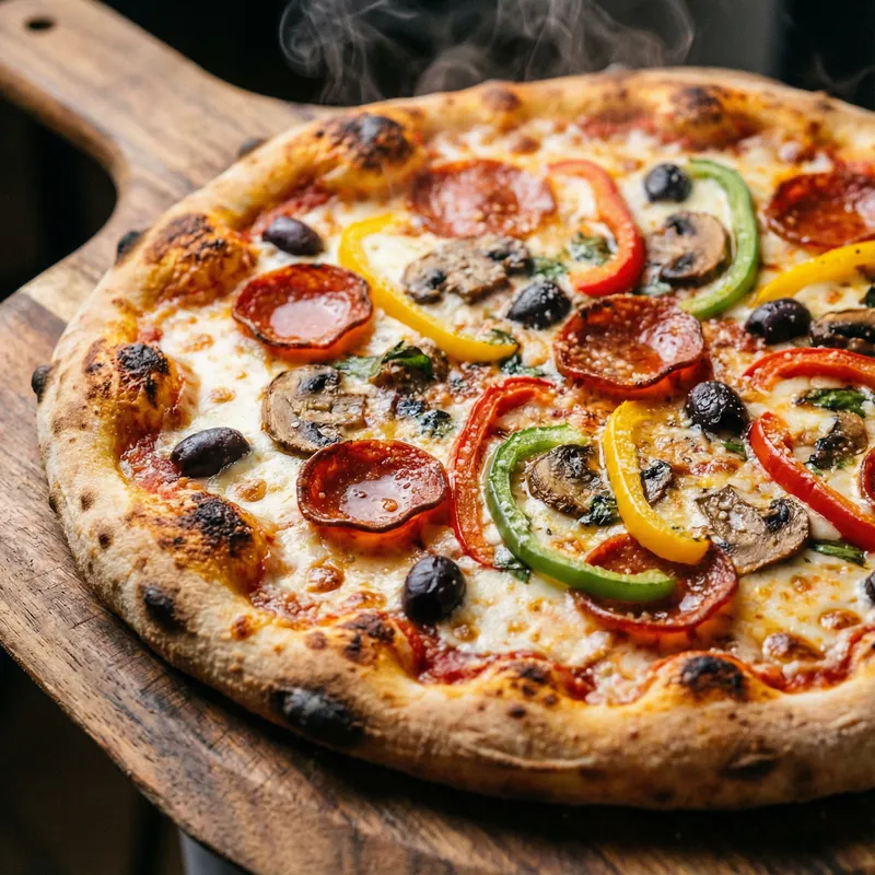 Mouthwatering Freshly Baked Pizza with Colorful Toppings