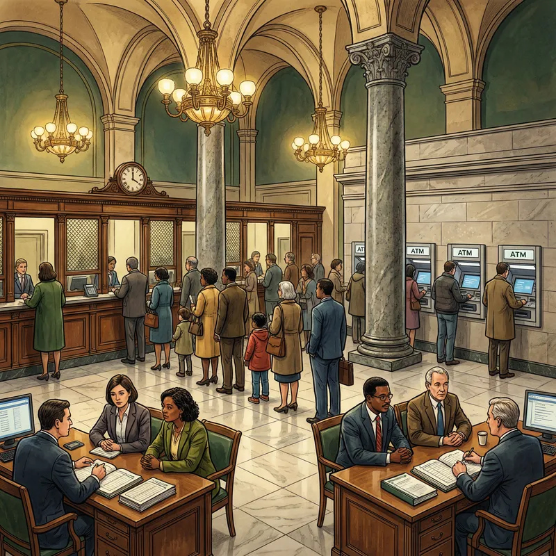 Bank Illustration with Varied Customers