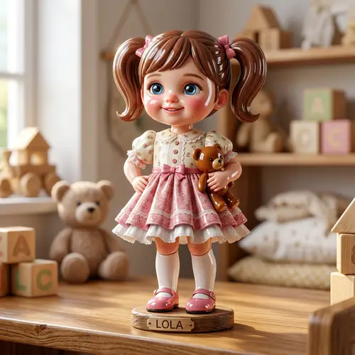 3D Realistic Toy Girl Render with Glossy Finish