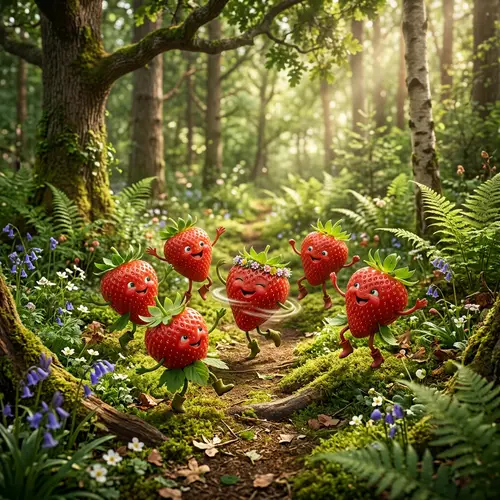 Strawberries Dancing in a Forest