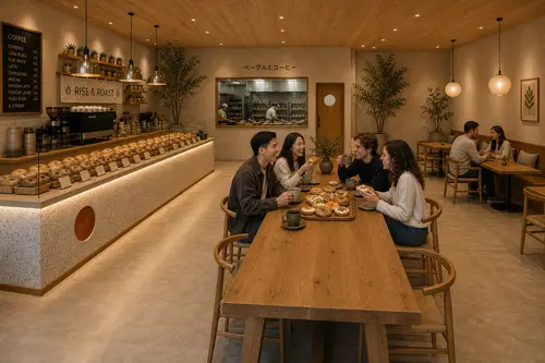 Spacious Rise & Roast Japanese Bagel Cafe Interior