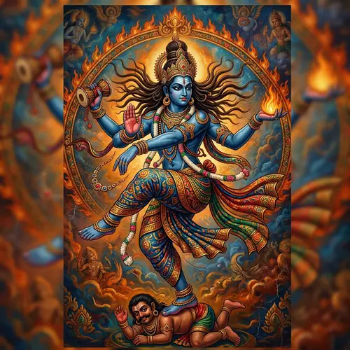 Divine Figure Performing Tandav Dance in Classical Indian Art Style
